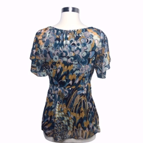 Anthropologie HD In Paris Metallic Floral Top Sz 4 - Picture 3 of 6